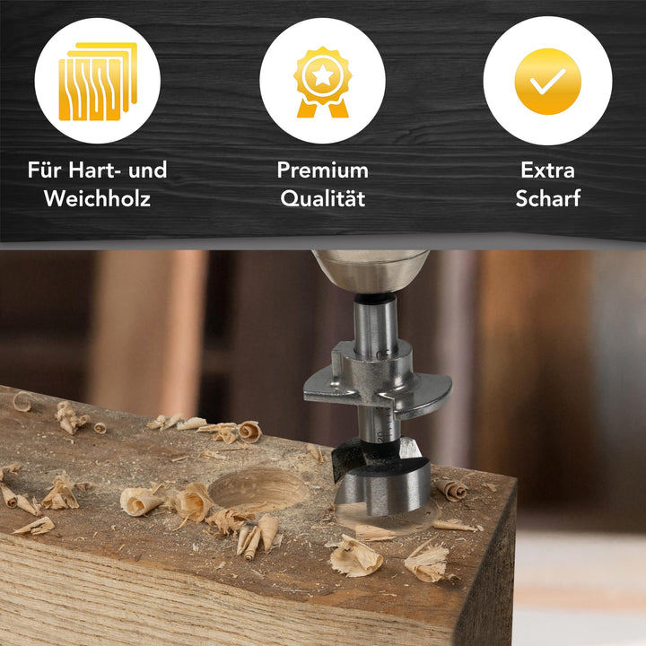 Forstnerbohrer Set 15-40mm 13-teilig mit Tiefenstopp und Bohrschablone - Bild 2