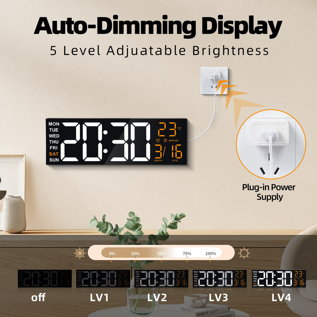 Digitale Wanduhr 16 Zoll RGB LED mit Fernbedienung und Dual-Alarm - Bild 5