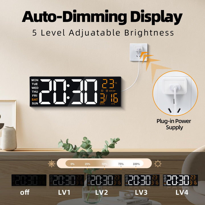 Digitale Wanduhr 16 Zoll RGB LED mit Fernbedienung und Dual-Alarm - Bild 5