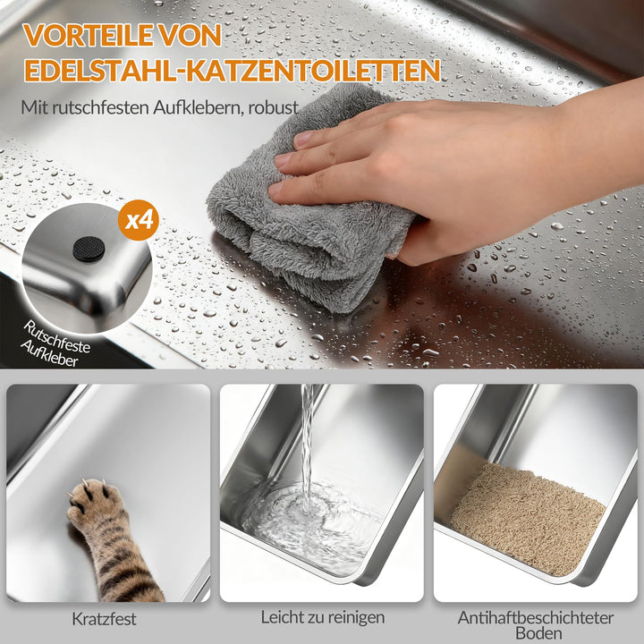 Katzentoilette Edelstahl XXL 3-in-1 mit Klappdeckel 60x40x38,5cm - Bild 3