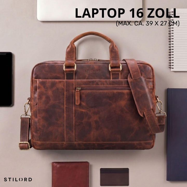 Leder Laptoptasche 15.6 Zoll Vintage Umhängetasche Cognac - Bild 3