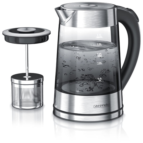 Glas-Wasserkocher mit Teesieb und Temperaturwahl 1,7 L Rauchglas