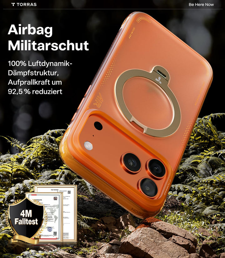 Handyhülle iPhone 17 Pro Max Airbag Matt Orange mit Magnetring - Bild 3