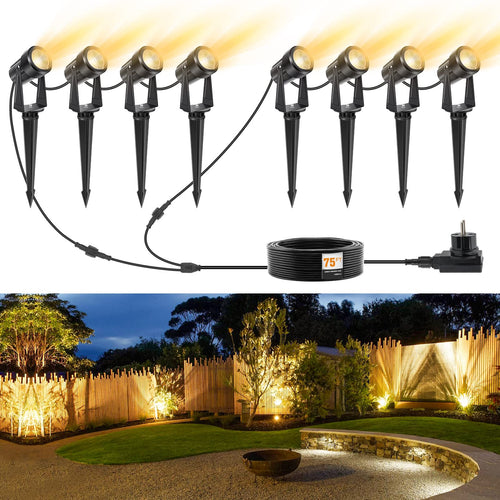 LED Gartenstrahler 8er-Set Warmweiss 3000K IP67 mit 29m Kabel
