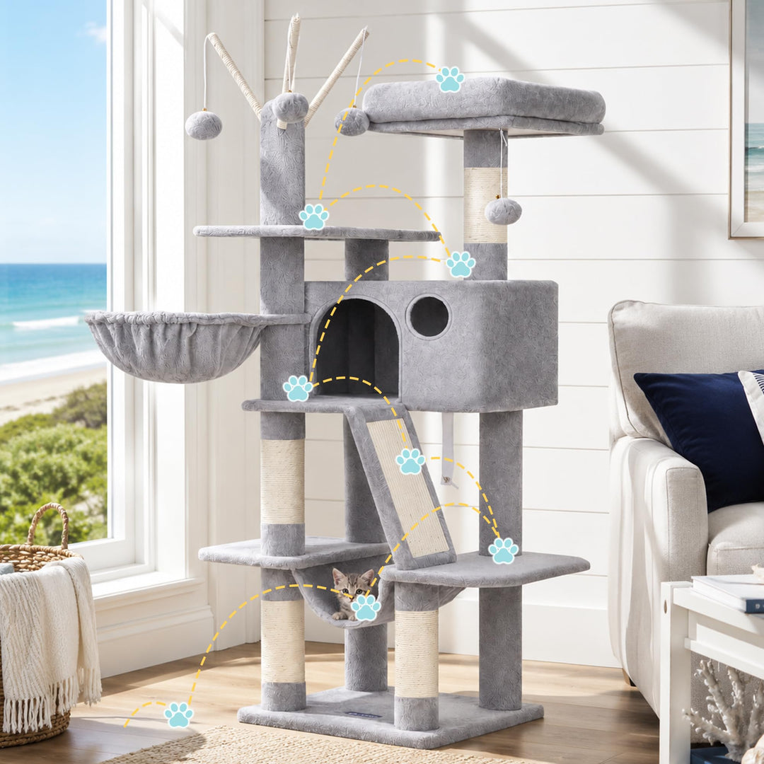 Kratzbaum für mehrere Katzen mit Haus, Hängematte und Sisal - Bild 9