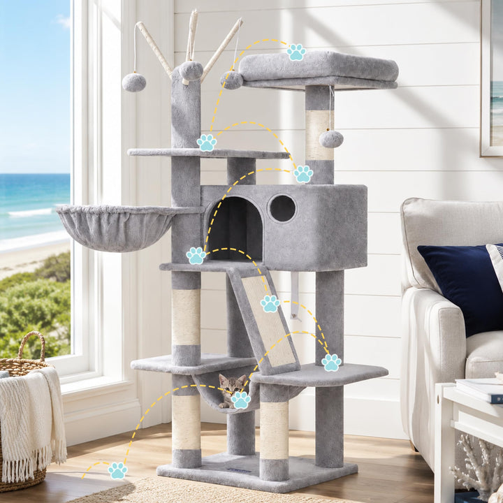 Kratzbaum für mehrere Katzen mit Haus, Hängematte und Sisal - Bild 9