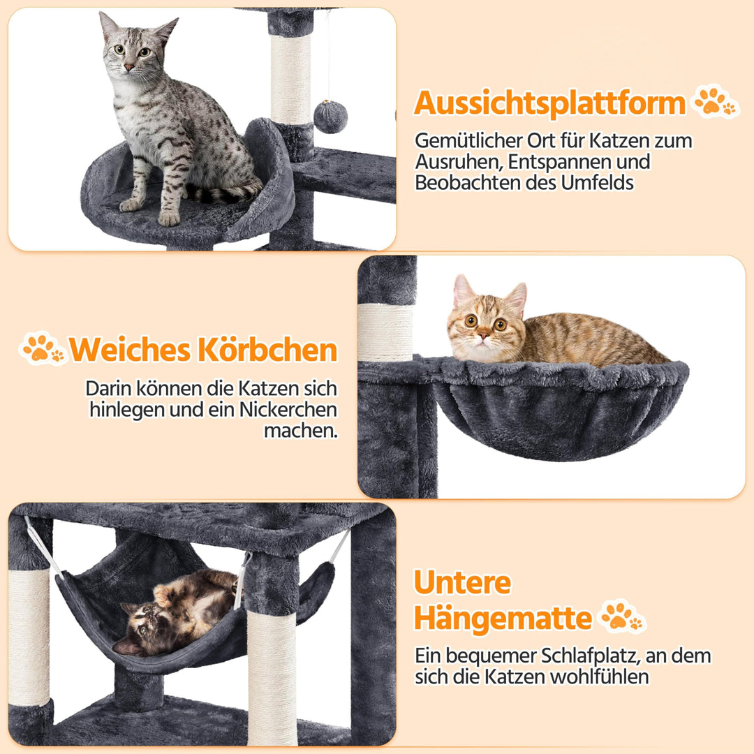 Kratzbaum 170cm mit 5 Ebenen, 7 Sisalsäulen und 2 Höhlen für Katzen - Bild 6