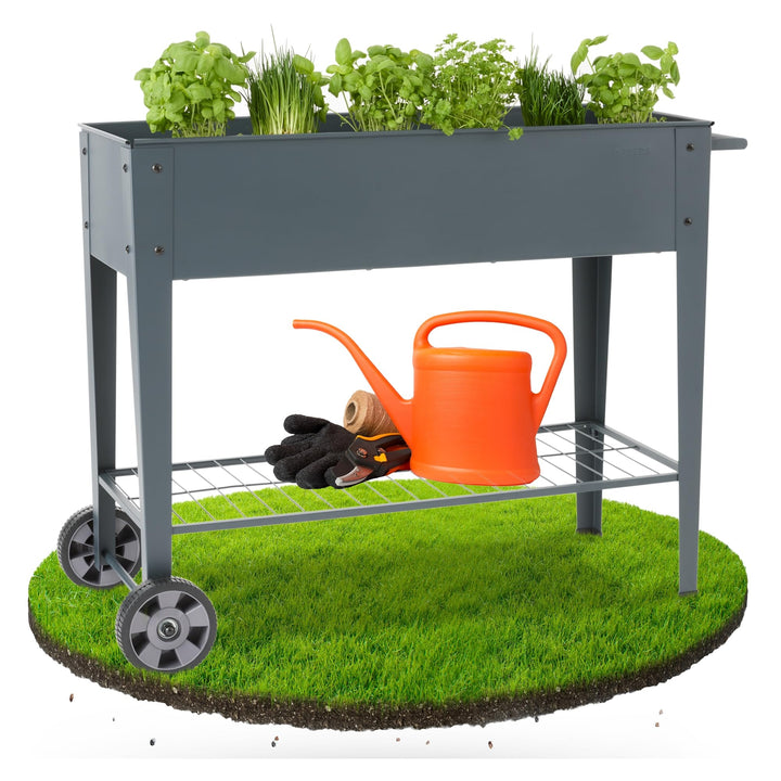 Hochbeet Metall mit Rollen 80 cm Höhe 75 L für Balkon Terrasse