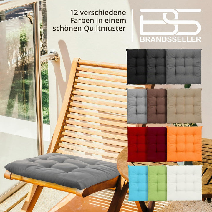 Sitzkissen 40x40x5 cm 6er-Set gesteppt mit Haltebändern Indoor Outdoor - Bild 7