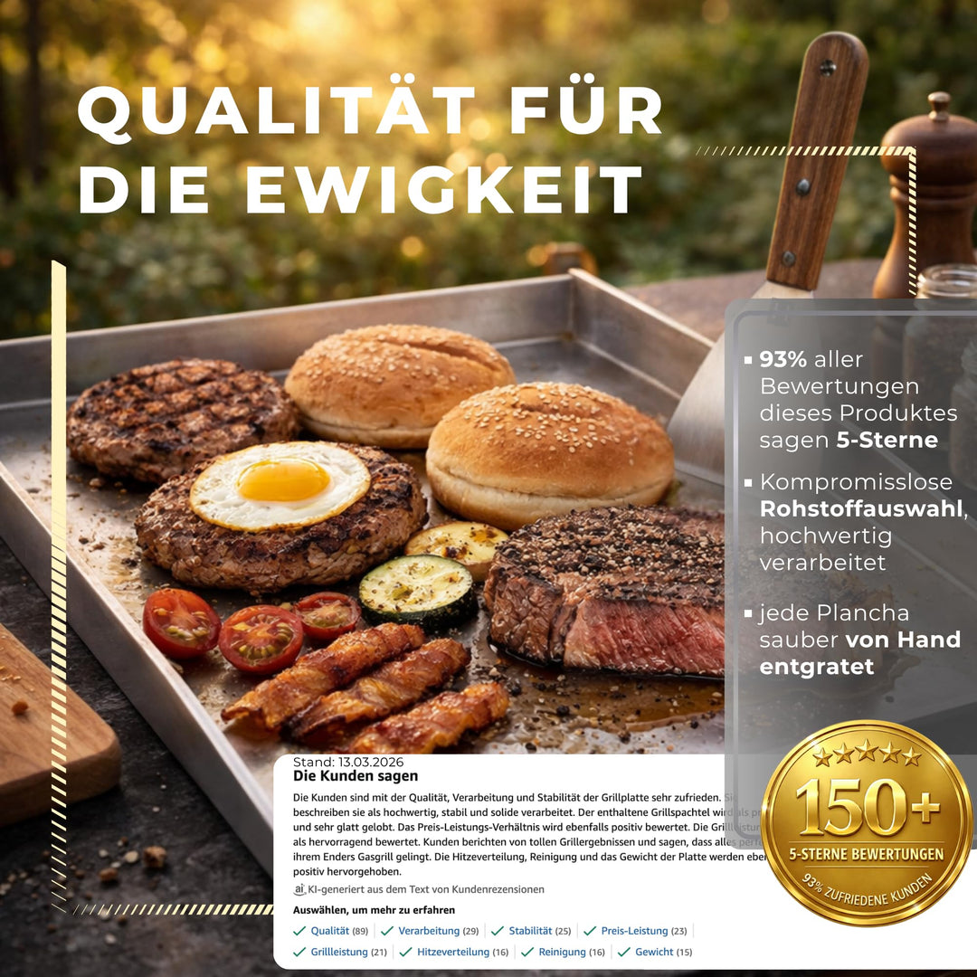 Plancha Grillplatte Edelstahl 40x30cm 4mm mit Grillspachtel - Bild 7