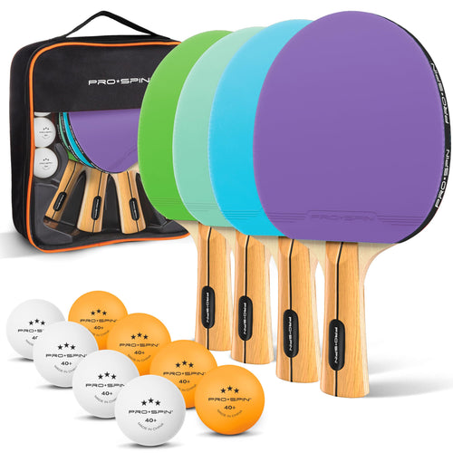 Tischtennis Set 4 Spieler mit Schlägern, 3-Stern-Bällen und Tasche