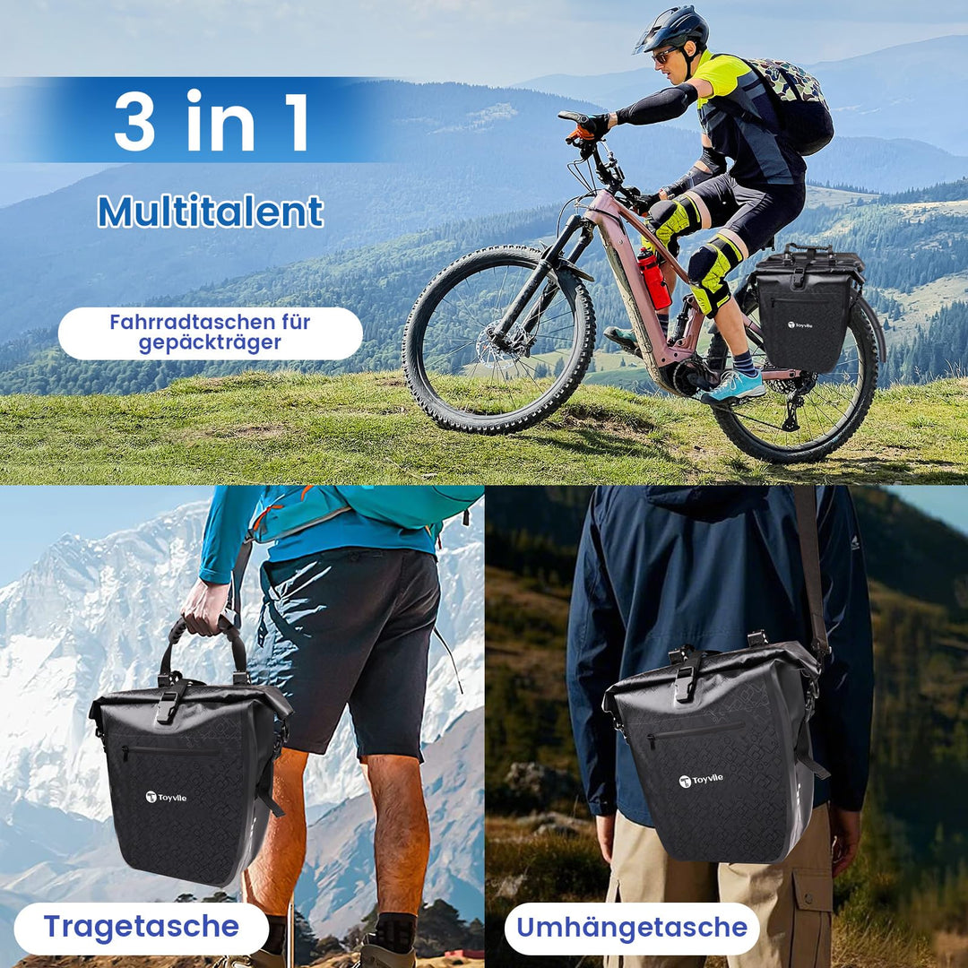 Gepäckträgertaschen Fahrrad 2er-Set wasserdicht 2x32L mit Reflektor - Bild 4
