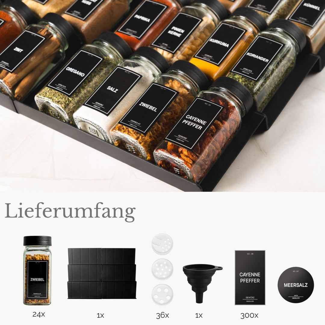 Gewürzgläser Set 24x120ml mit Schubladeneinsatz und 300 Etiketten - Bild 2