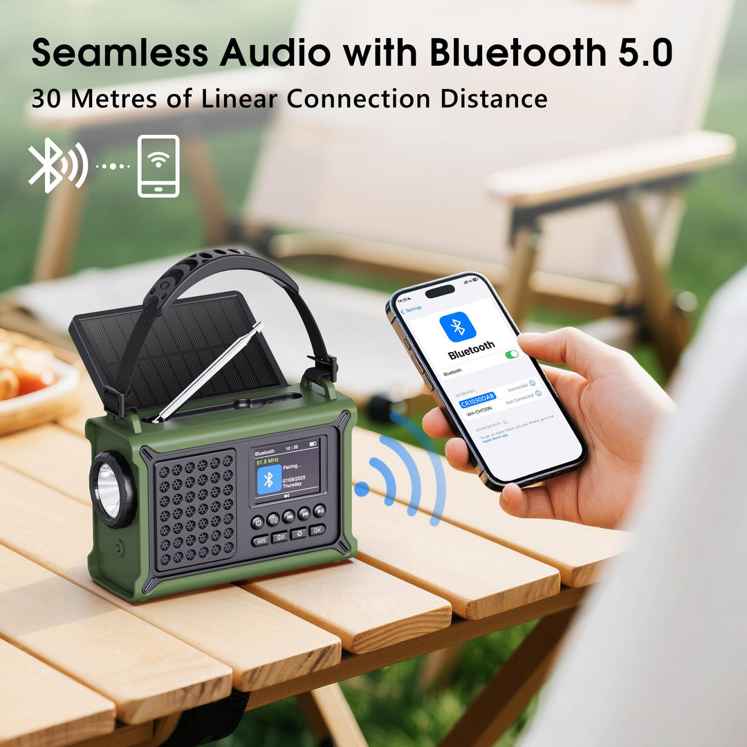 Kurbelradio DAB+/UKW Notfallradio 12000mAh Solar Bluetooth Taschenlampe - Bild 7