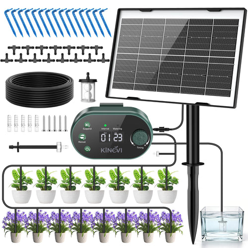 Solar Tropfbewässerung Set 3W mit Timer 15m Schlauch 15 Pflanzen
