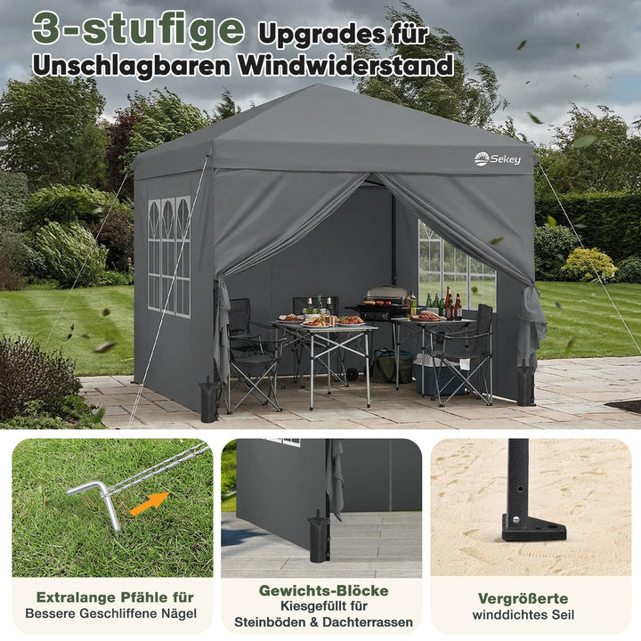 Faltpavillon 3x3 m Pop-Up mit 4 Seitenwänden 420D Oxford anthrazit - Bild 4