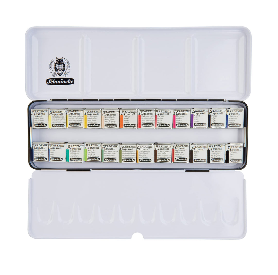 Aquarellfarben Set 24 Halbe Näpfchen im Metallkasten für Einsteiger