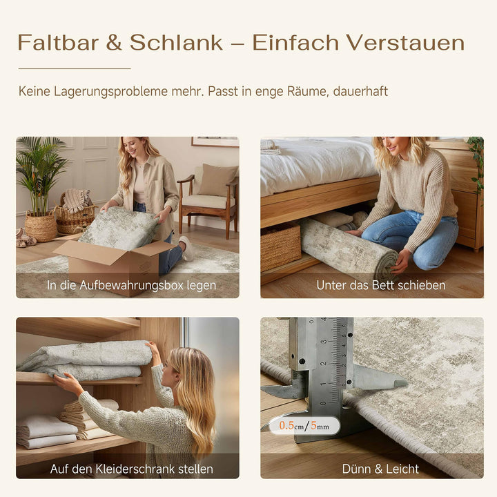 Kurzflor Teppich Kunstwolle 200x300 cm rutschfest waschbar Beige - Bild 6