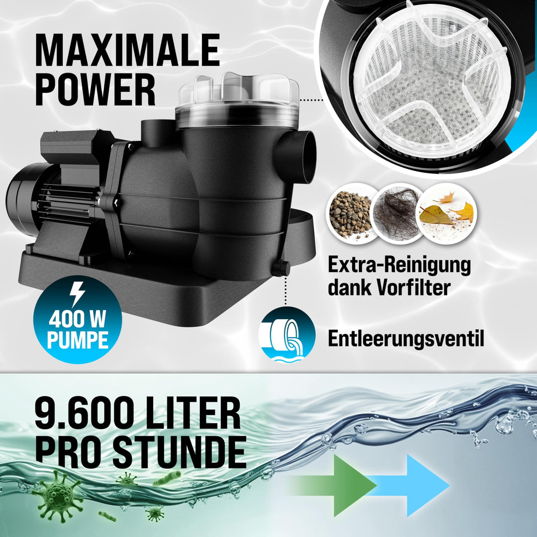 Sandfilteranlage 9600 L/h für Pools bis 30.000 L mit Druckanzeige - Bild 2