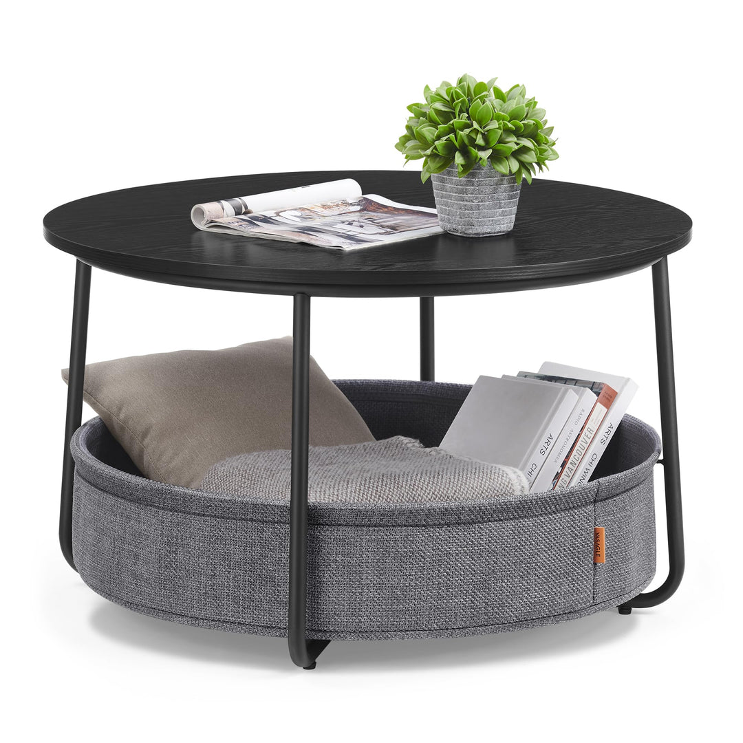 Couchtisch rund mit Stoffkorb 57,7 L Stahlrahmen Wohnzimmer