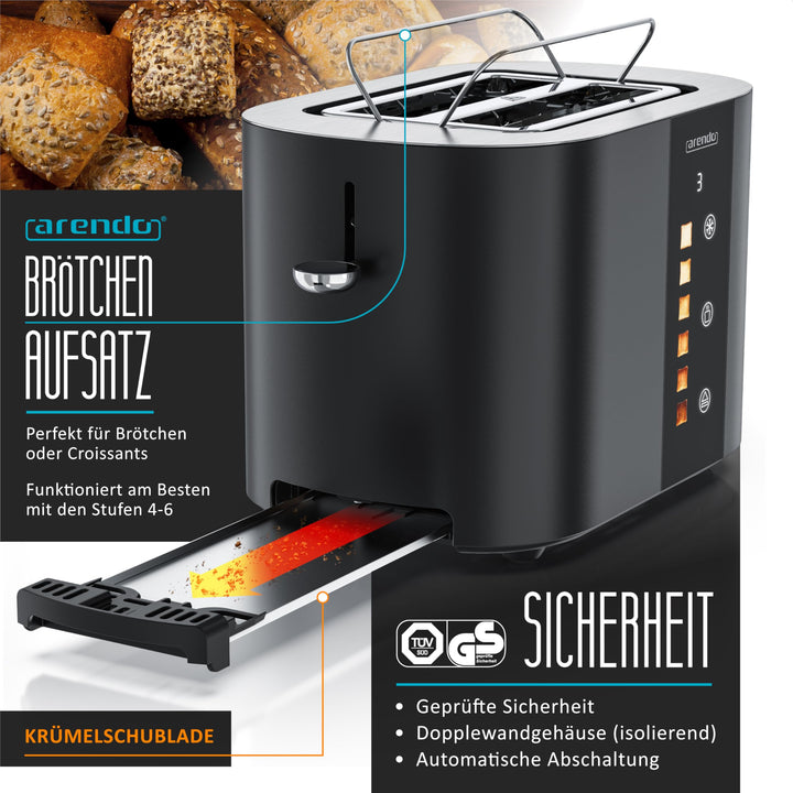 Toaster 2 Scheiben Edelstahl Touchscreen 6 Bräunungsgrade 800W - Bild 3