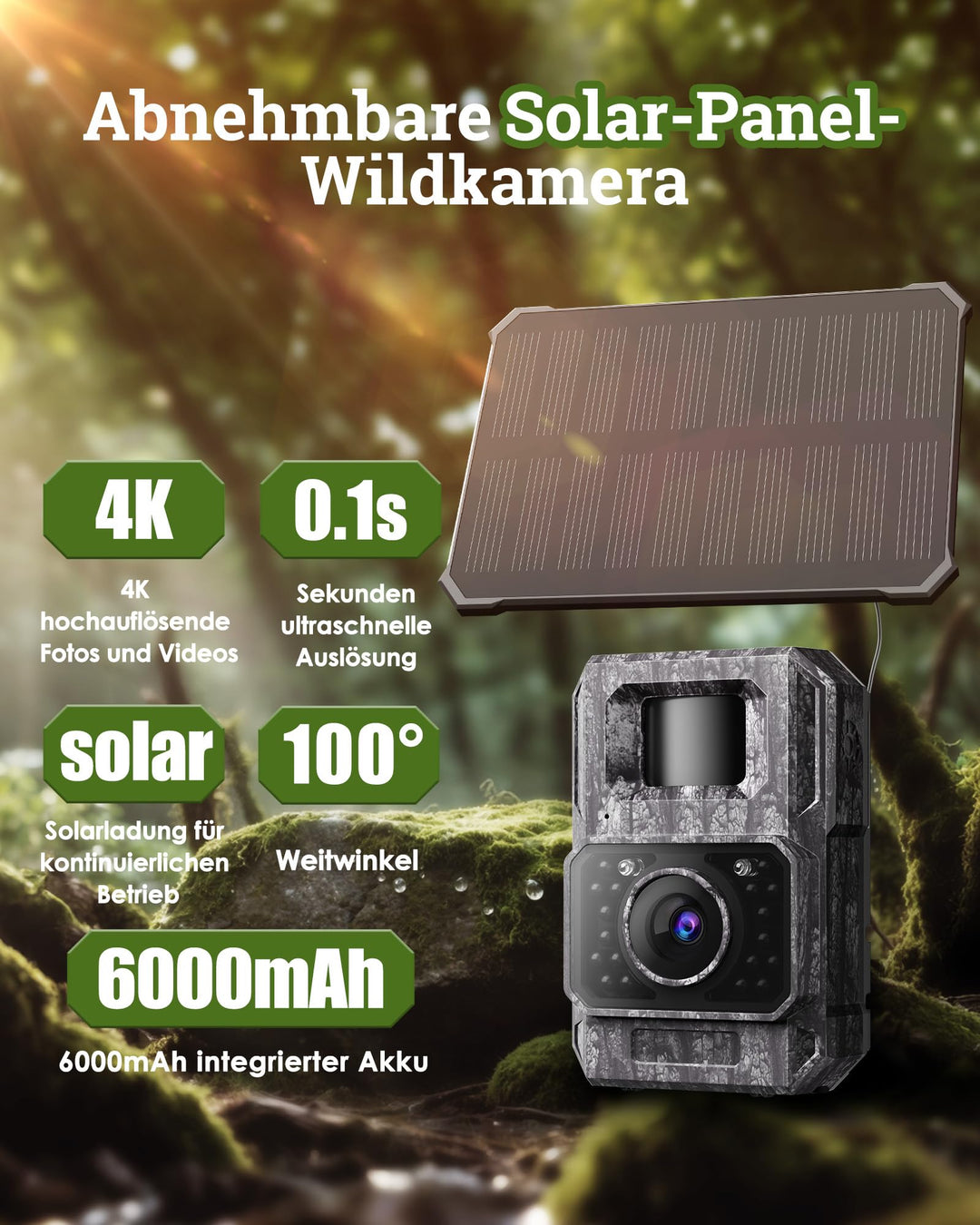 Wildkamera Solar 4K 64MP WLAN App-Steuerung Nachtsicht 6000mAh - Bild 8