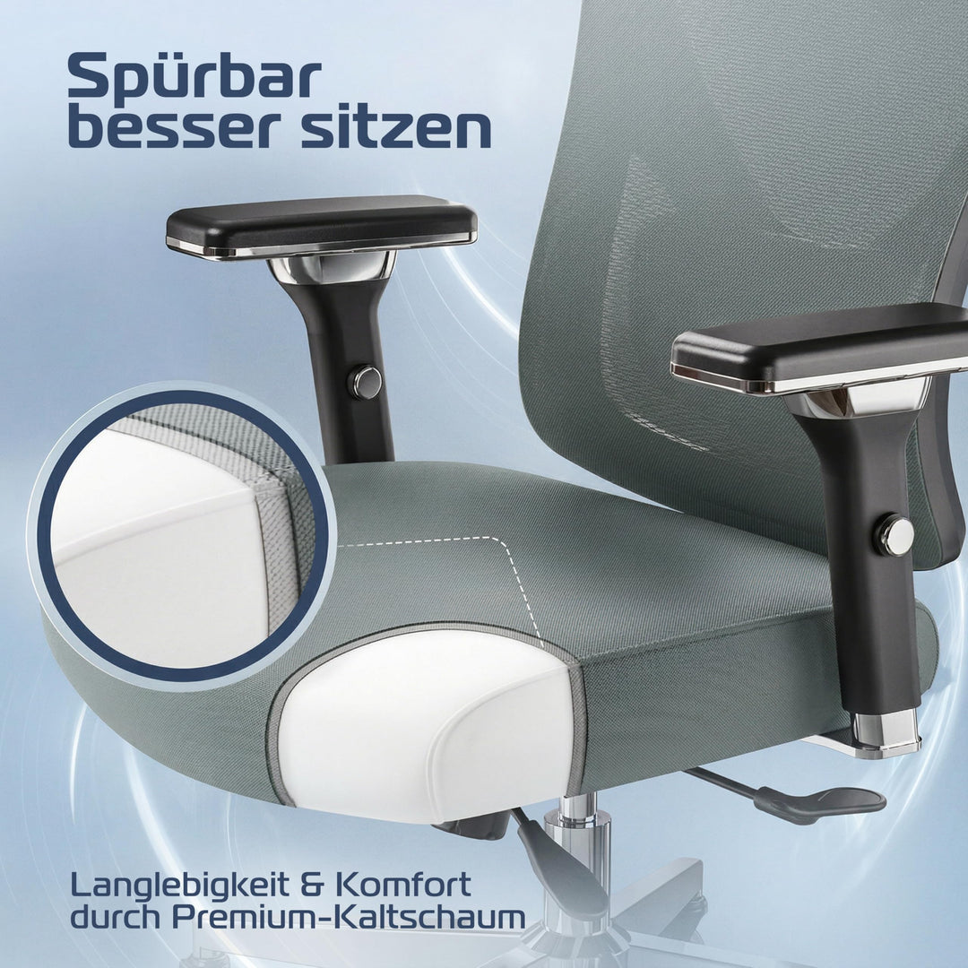 Bürostuhl Ergonomisch Mesh 4D-Armlehnen Kopfstütze bis 150 kg - Bild 8