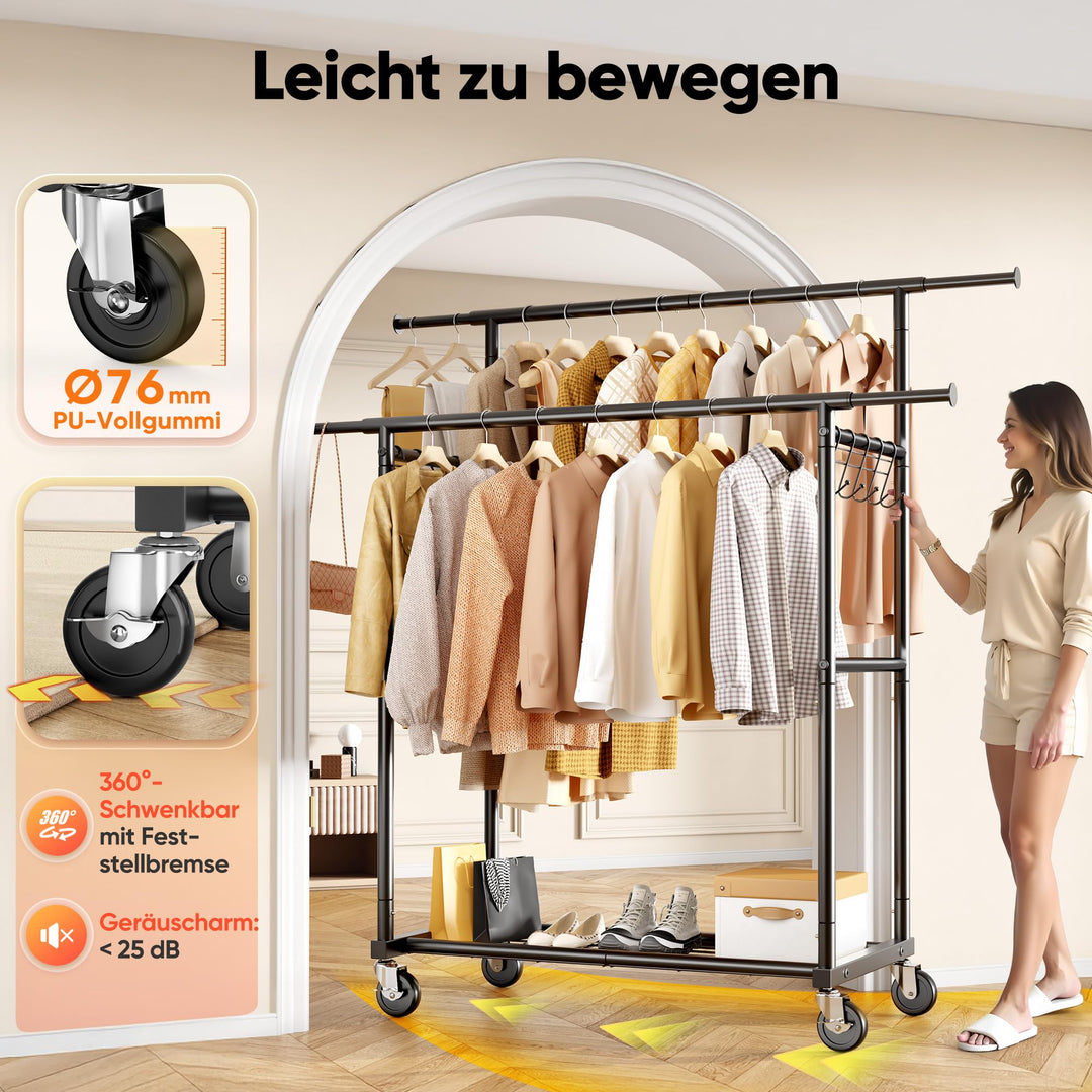 Doppel-Kleiderständer Metall 204 kg Schwerlast mit Rollen - Bild 5