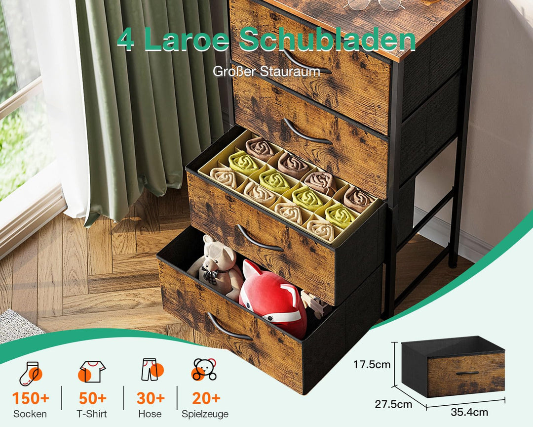 Schmale Kommode mit 4 Stoffschubladen Vintage 40x30x80cm - Bild 2