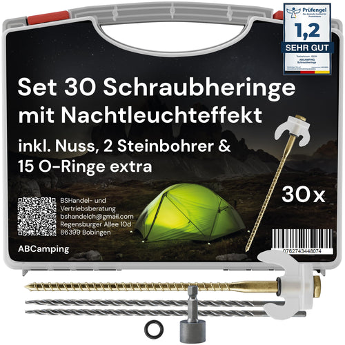 Zeltheringe Schraubheringe 30er Set Stahl 20cm mit Leuchteffekt