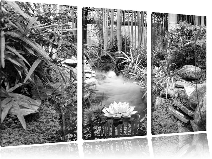 Leinwandbild 3-teilig Zen Garten Japan B&amp;W 120x80 cm Wohnzimmer