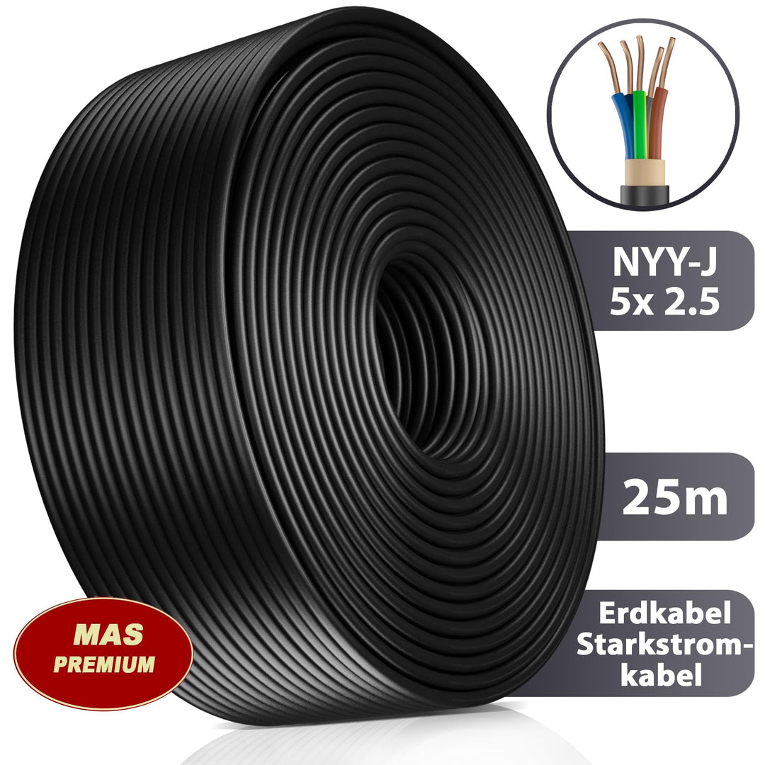 Erdkabel NYY-J 5x2,5 mm² 25m Ring schwarz 600/1000V - Bild 2