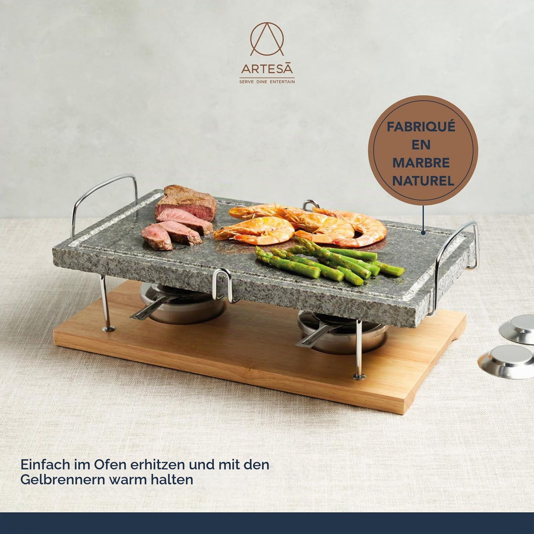 Hot Stone Grill Marmor mit Holzständer für Tisch 41,5x22cm - Bild 6