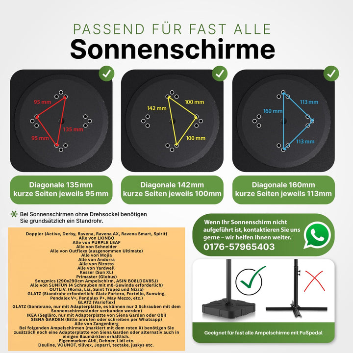 Sonnenschirmständer rollbar befüllbar 162 kg für Ampelschirme 84x84cm - Bild 6