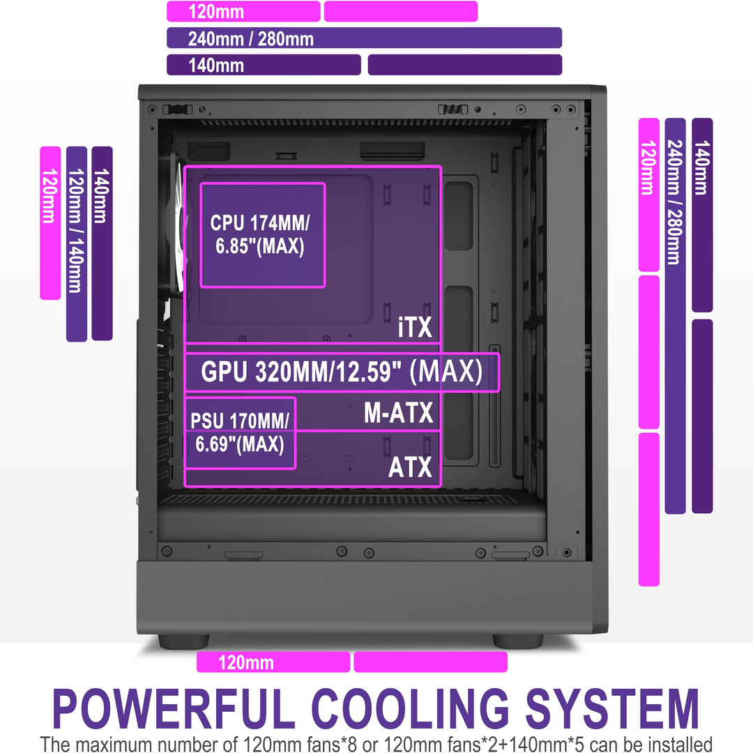PC-Gehäuse ATX Mid-Tower Walnussholz-Front ARGB 4 Lüfter Schwarz - Bild 8