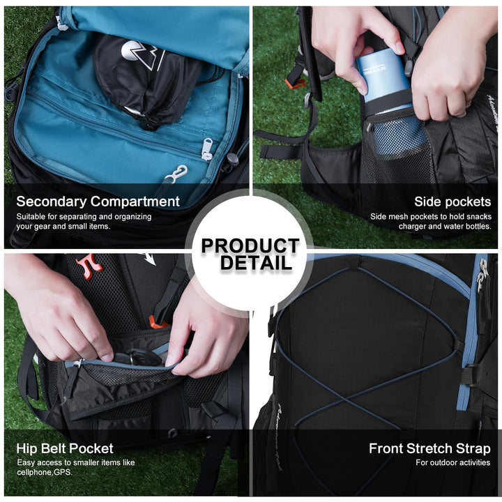 Wanderrucksack 40L Nylon mit Regenhülle für Trekking &amp; Camping - Bild 7