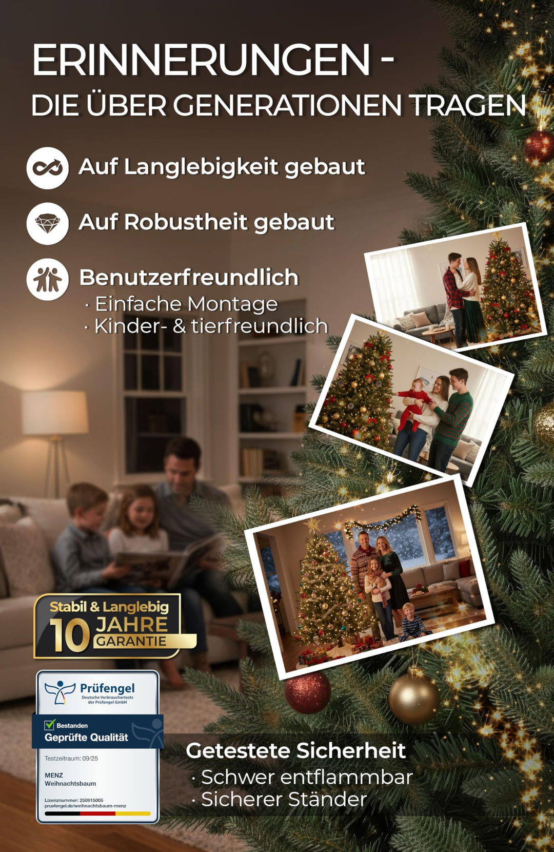 Künstlicher Weihnachtsbaum 175 cm Nordmanntanne PE-Spitzen mit Holzständer - Bild 4