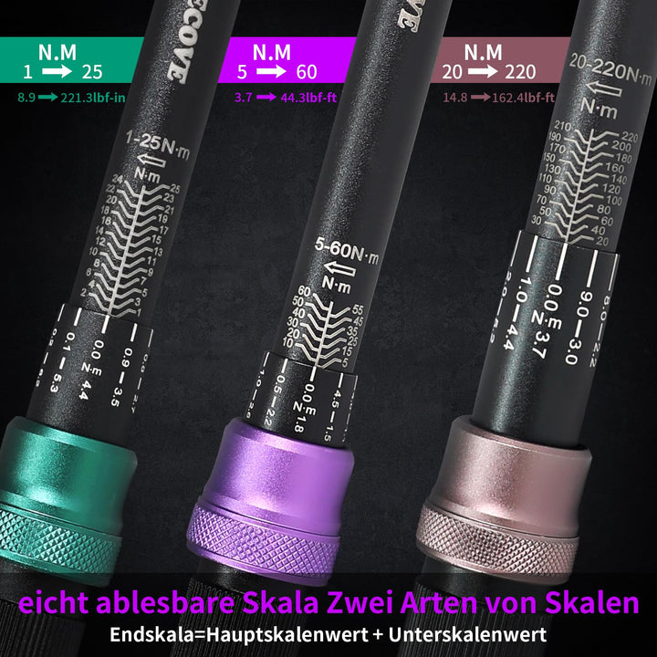 Drehmomentschlüssel Set 3-teilig 1/4" 3/8" 1/2" 1-220 Nm - Bild 8