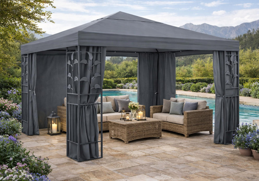 Pavillon Seitenwand 3x3m Anthrazit Polyester mit Reissverschluss 2er-Set - Bild 3