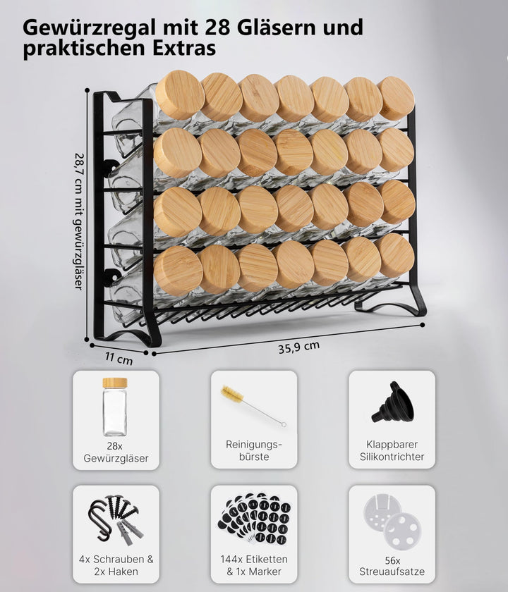 Gewürzregal stehend &amp; Wand 4-stöckig schwarz mit 28 Gläsern - Bild 2