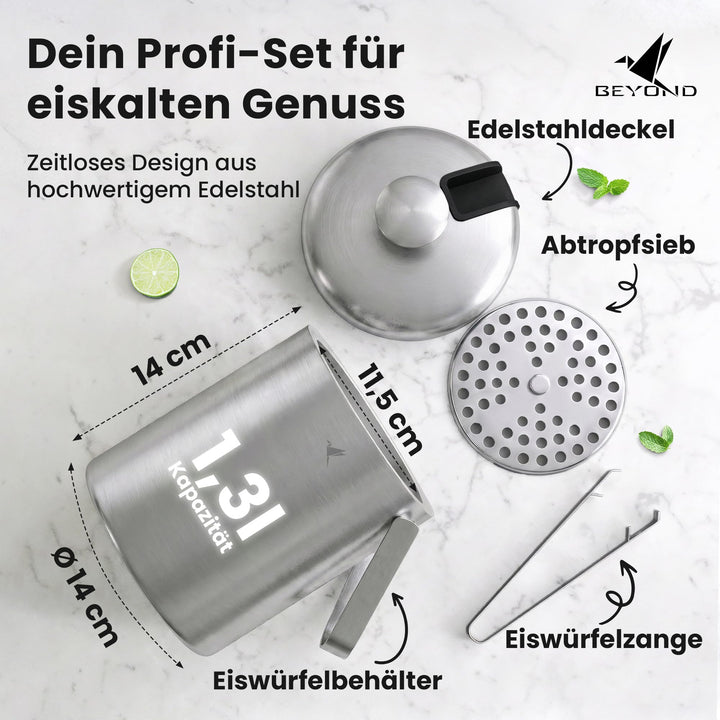 Eiseimer Edelstahl doppelwandig mit Deckel und Zange 1,3 L - Bild 6