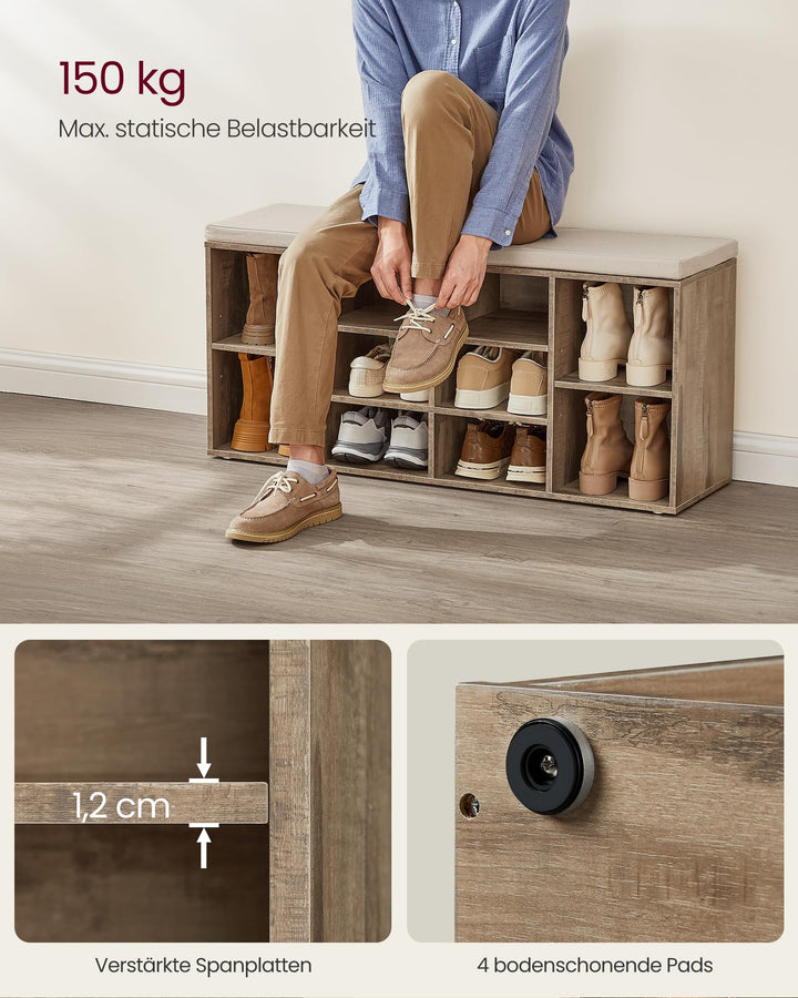 Schuhbank mit Polster 10 Fächer Holz 104 cm Flur Eingang - Bild 4