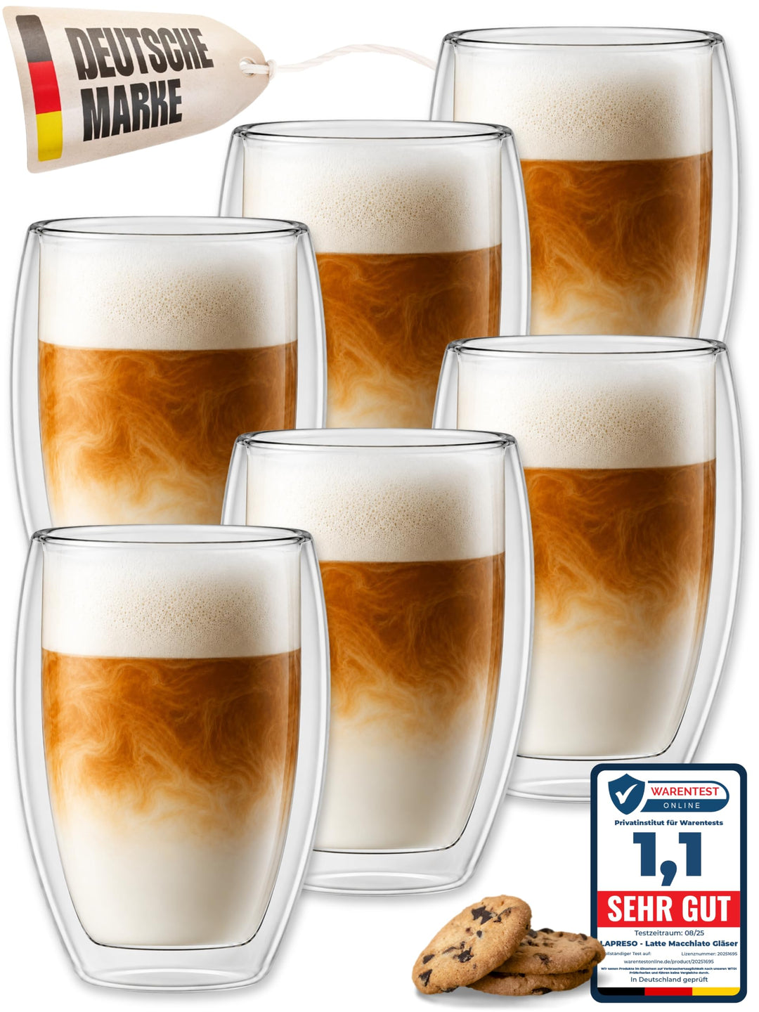 Doppelwandige Kaffeegläser Borosilikatglas 6er Set 450ml Thermogläser