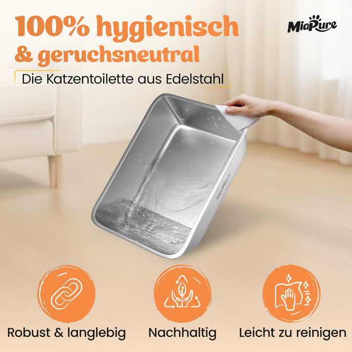 Katzentoilette Edelstahl XXL 60x40x30cm mit hohem Rand und Schaufel - Bild 5