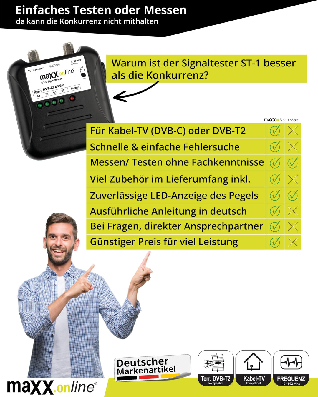 Signaltester DVB-C/DVB-T Kabelfernsehen LED-Anzeige analog/digital - Bild 6