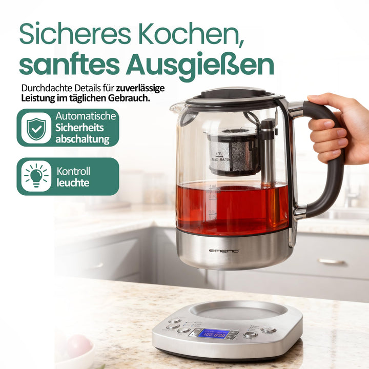 Glas-Teekocher 1,7 L Borosilikat mit Absenkautomatik, 2200 W - Bild 7