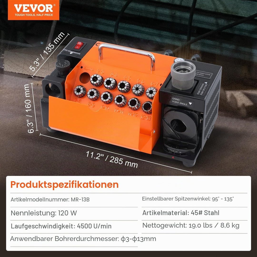 Bohrerschärfmaschine 120W 3–13mm Spitzenwinkel 95–135° mit 2 Schleifscheiben - Bild 7