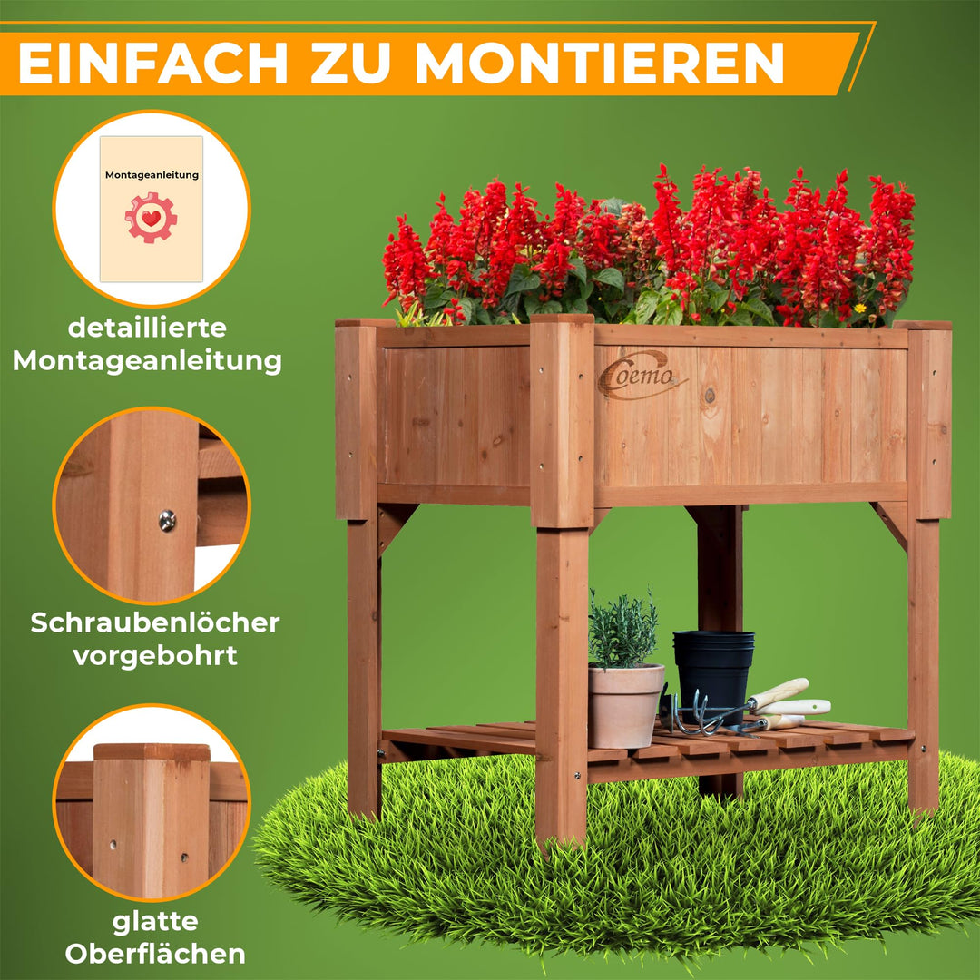 Hochbeet Holz mit Ablageboden 120x60x90 cm für Garten &amp; Terrasse - Bild 3