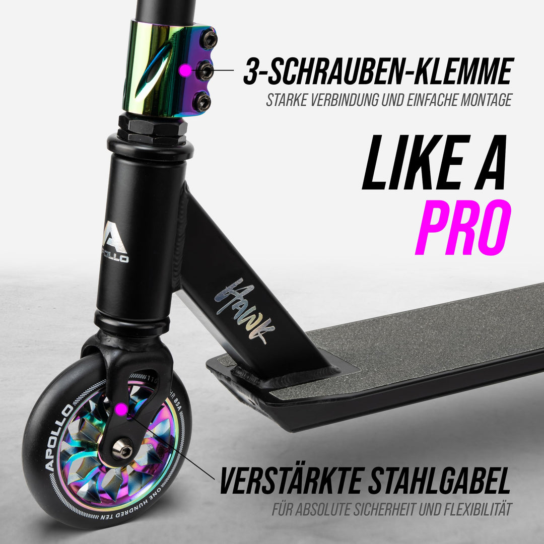 Stunt Scooter Kinder Aluminium 110mm Rollen ABEC 9 Schwarz/Rainbow - Bild 2