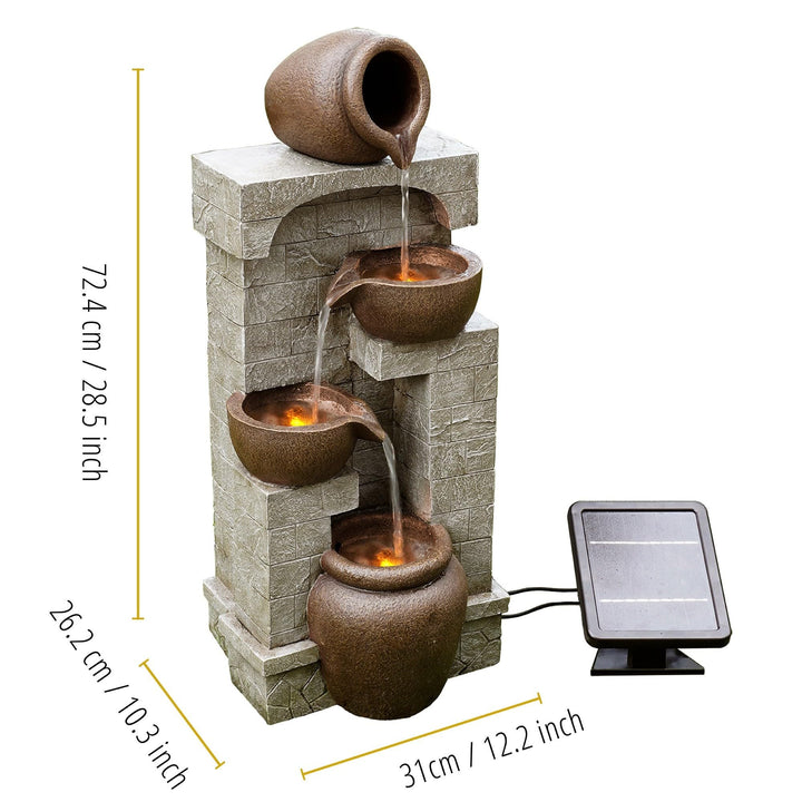 Solarbrunnen 4-stufig Polyresin mit LED &amp; Akku-Backup 72 cm - Bild 5